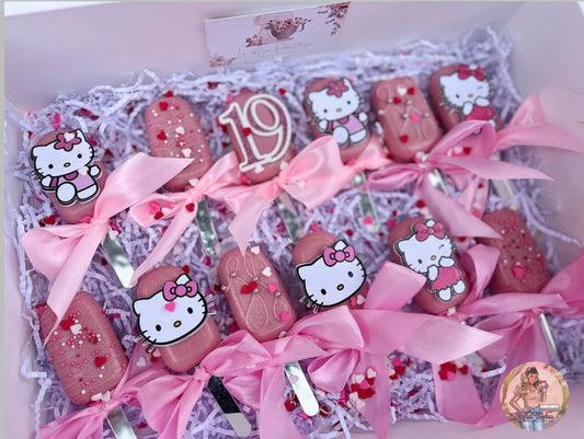 Hello Kitty themed 1” custom cupcake toppers with age topper to fit cakesicles made by (La Rosa Panetteria)