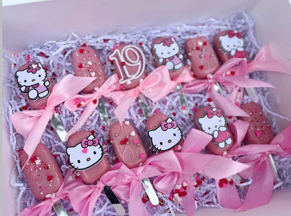 Hello Kitty themed 1” custom cupcake toppers with age topper to fit cakesicles 