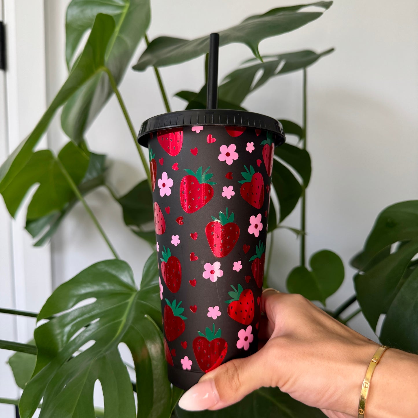floral berry spring reusable cold cup